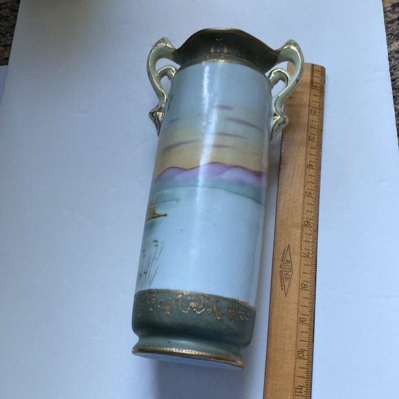 Antique I & E Co Hand painted with moriage 12 inch tall vase - Picture 4 of 11